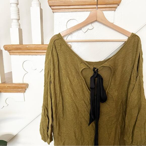 Intimately Free People Olive Green Tunic Bow Back Relaxed Fit 3/4 Sleeve Size M - Picture 5 of 7